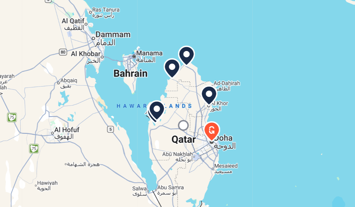 Tour route map for Full Day Tour to Qatar North And West With Pickup From Doha